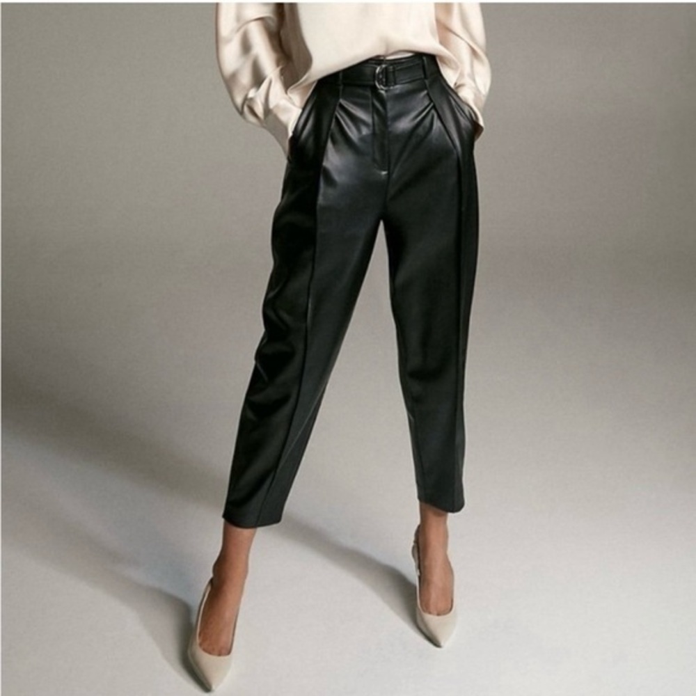 Babaton Women’s Black Faux Leather High-Waist Tapered Pants size 10